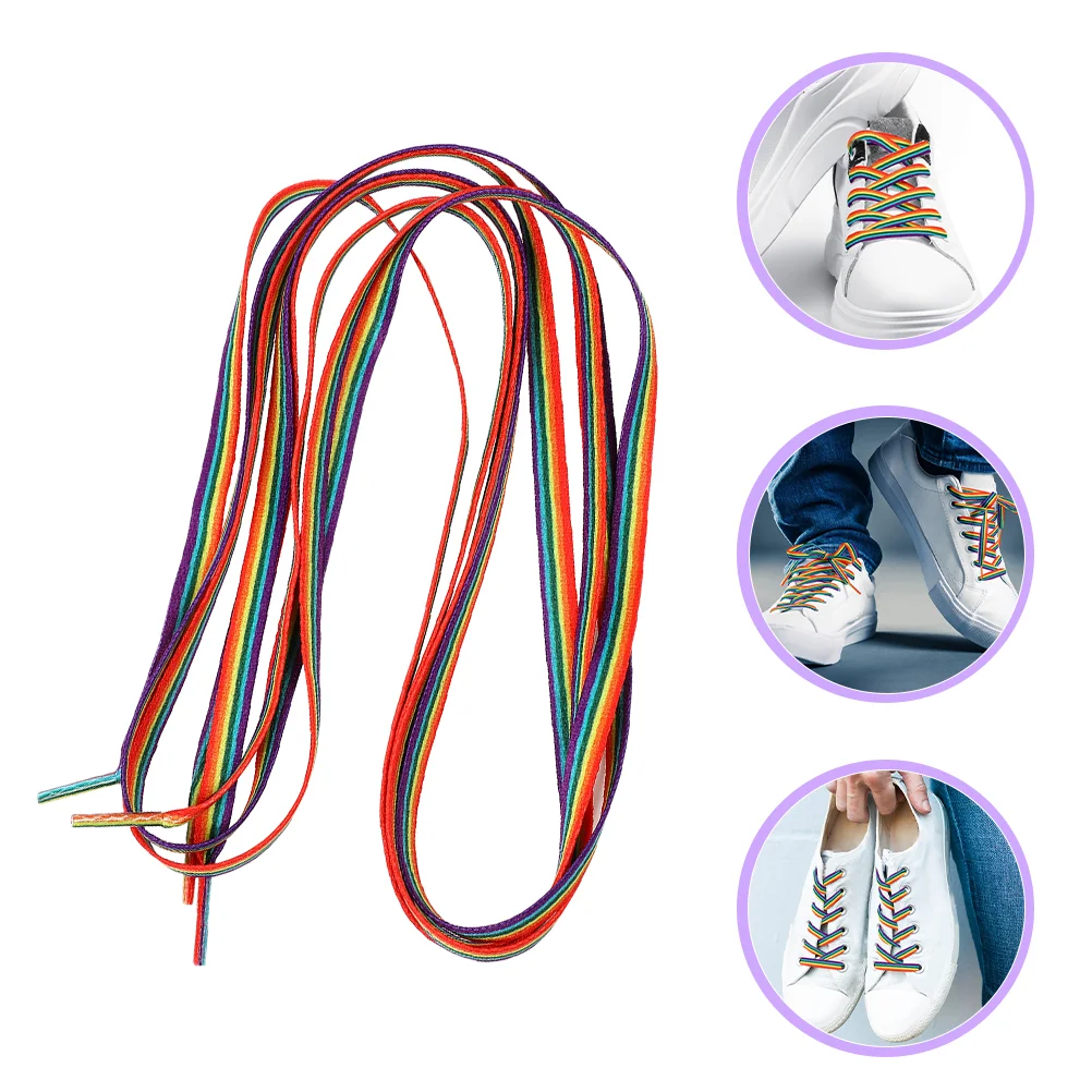

Rainbow Round Shoe Laces For Sneakers Laces Canvas Shoes Ties Vertical Stripes Shoestring Replacement
