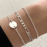 simple exquisite circular fashion bracelet 3 piece set smooth chain geometric adjustable bracelet gifts