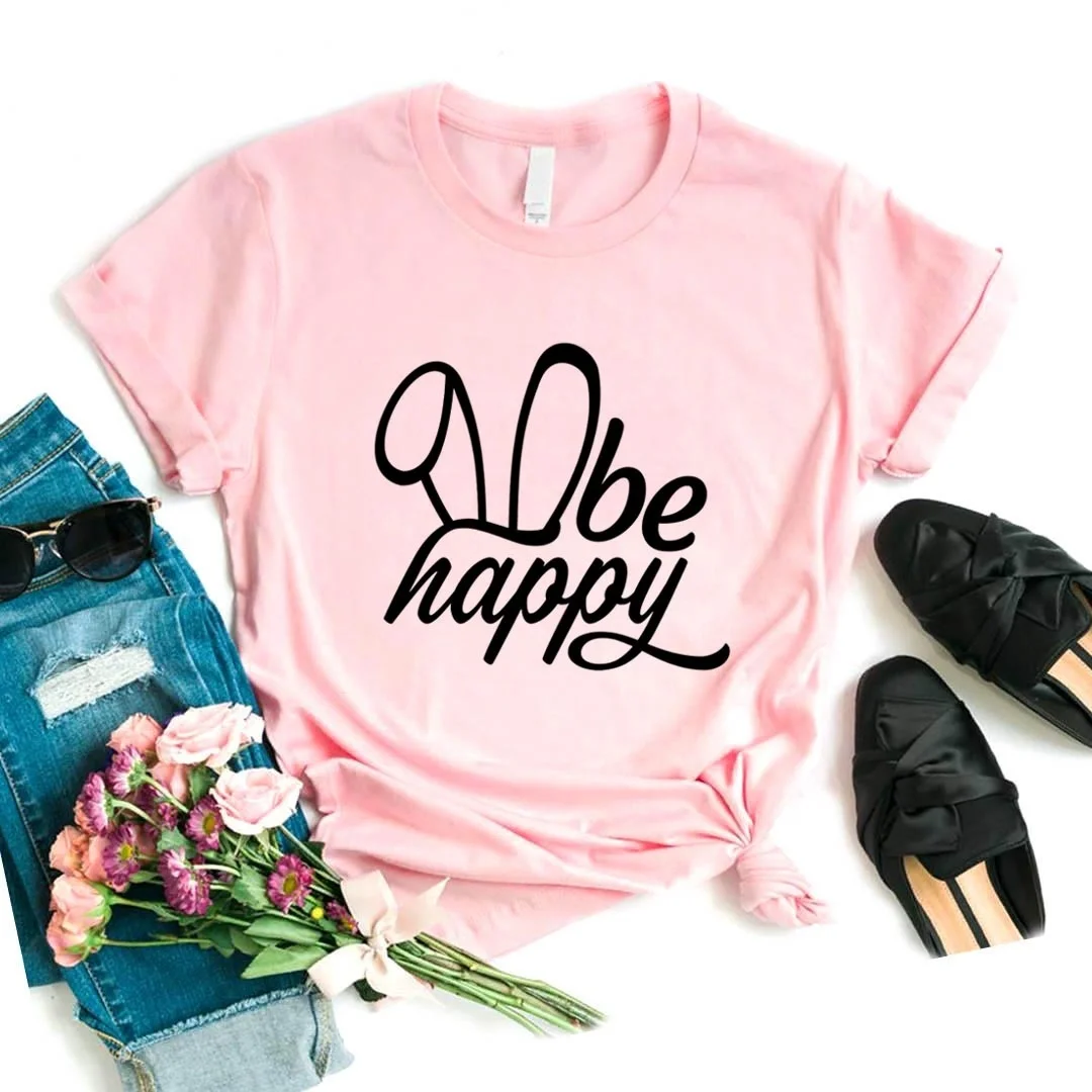 

Be Happy bunny love Women tshirt t shirt Lady Yong Girl Top Tee R609