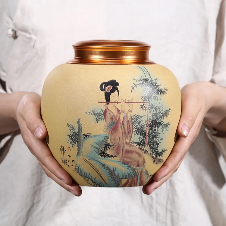 

Gold Ceramic Tea Caddy Purple Clay Large Organizer Tea Canister Kitchen Chinese Style Caja Almacenamiento Home Tea Set DI50CYG