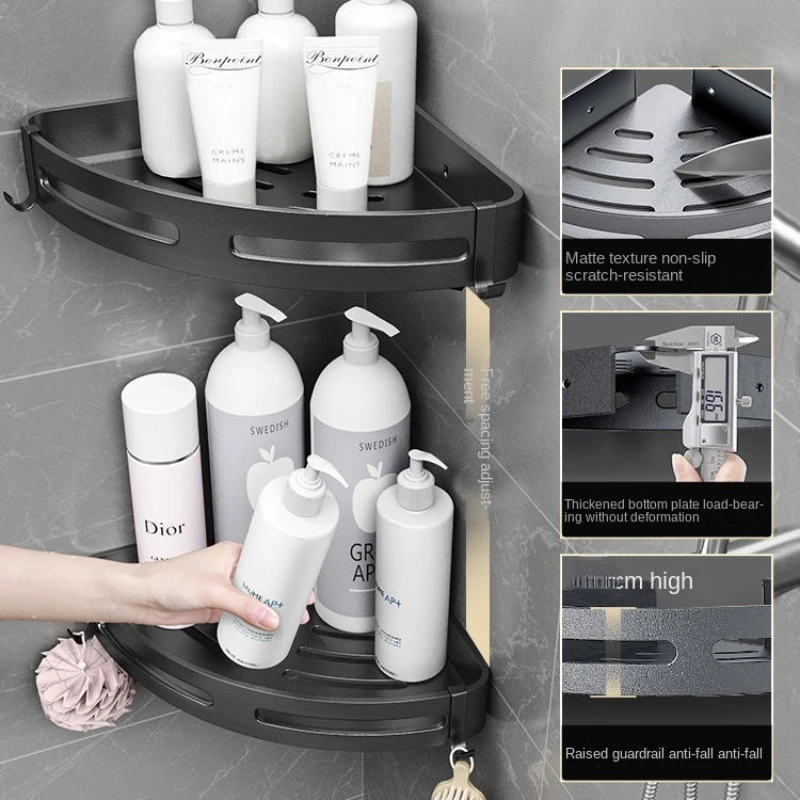 Треугольная стойка для хранения полотенец и душа черные угловые полки Настенный