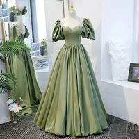 bohemian o neck backless evening dresses with puff sleeve 2022 beach a line prom gown with lace up bow illusion robe de soir%c3%a9e