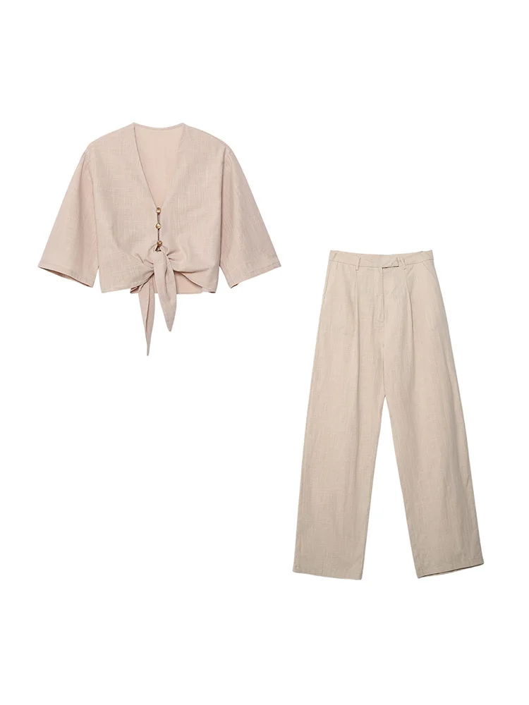 

Комплекты из двух предметов, женская одежда, укороченная блузка с завязанным подолом и широкие брюки, подходящие комплекты для женщин, комп...