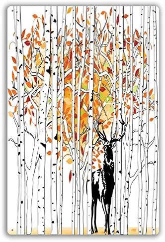 

Металлический знак олень лес осень золотые цвета деревья листва дикая живопись оранжевый зеленый винтажный металлический знак