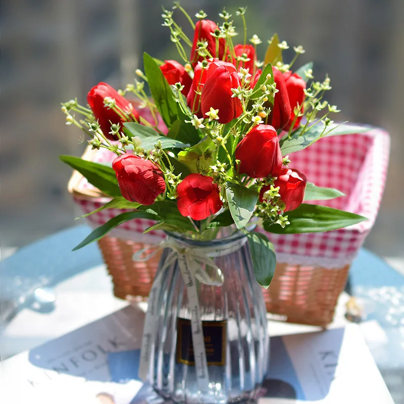 

Artificial Plastic Simulation Flower Tulip Bouquet Wedding Party Garden Home DIY Flower Arrangement Decoration Fake Tulip Flower