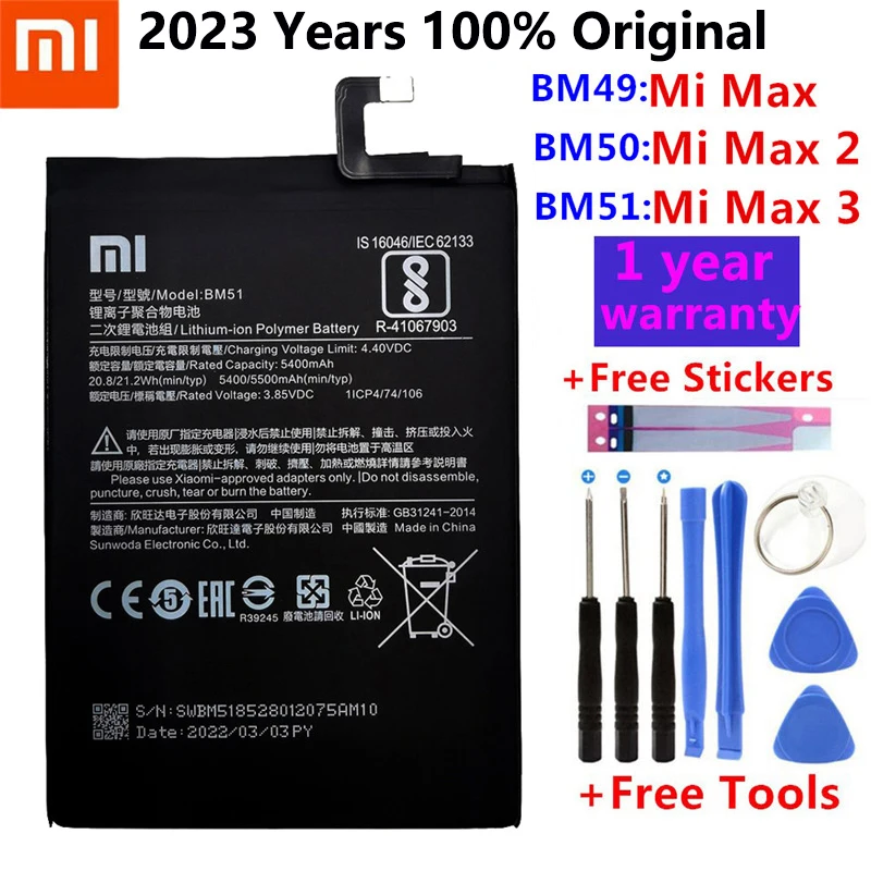 

100% Original Replacement Battery For BM51 Xiaomi Mi Max 3 Max3 / BM50 Mi Max 2 Max2 / BM49 Mi Max Genuine Phone Battery +Tools