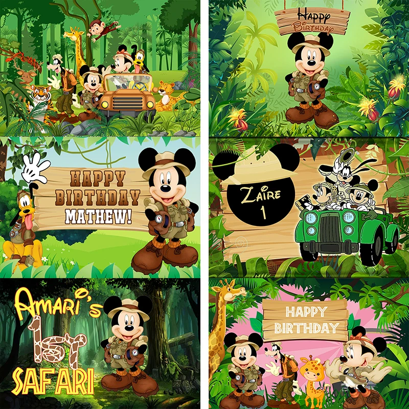 

Safari Mickey Mouse Photography Backdrops Vinyl Photobooth Boy Birthday Background for Photo Studio Poster