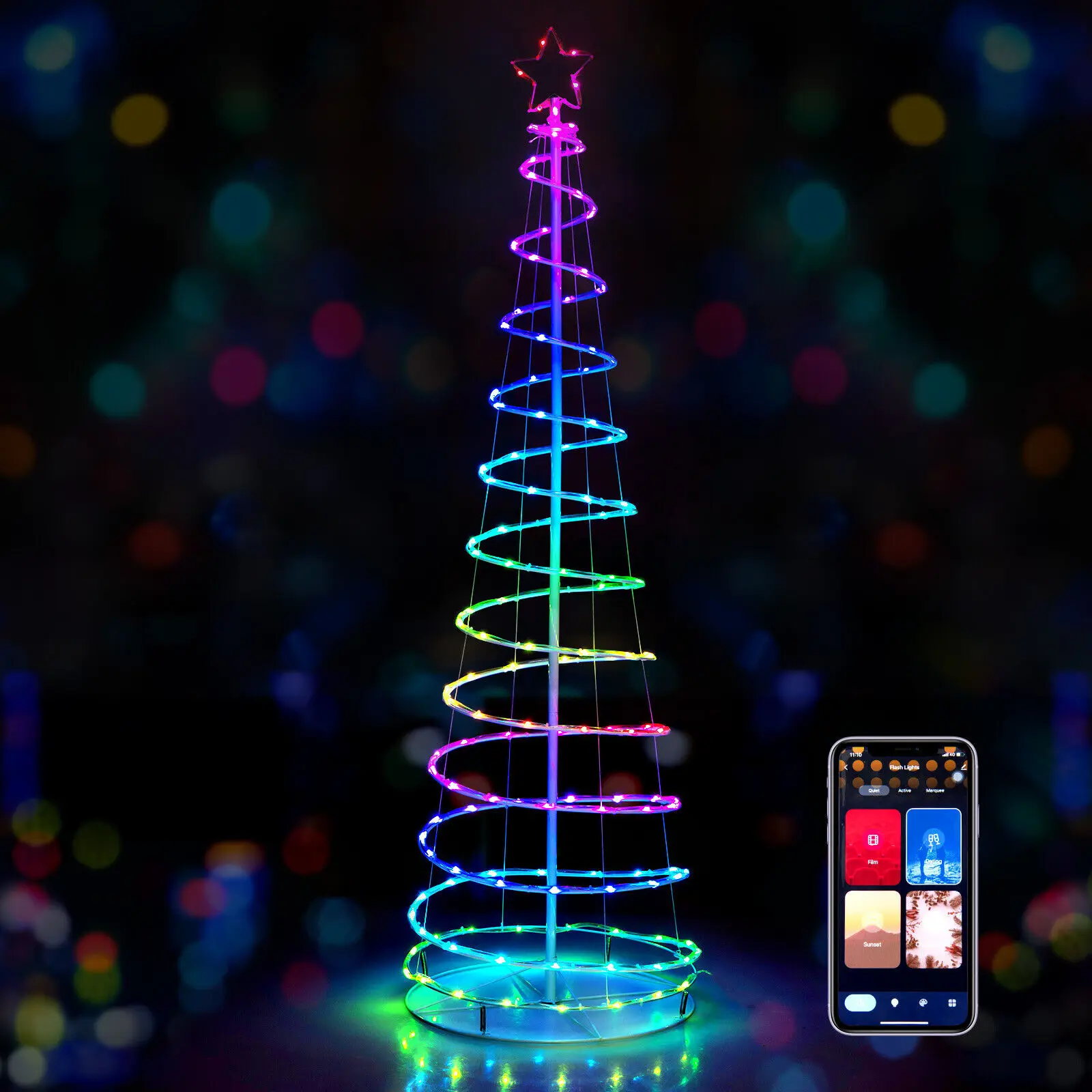 

Costway 6 FT Spiral Christmas Tree with135 LED Lights 10 Lighting Modes & APP Control
