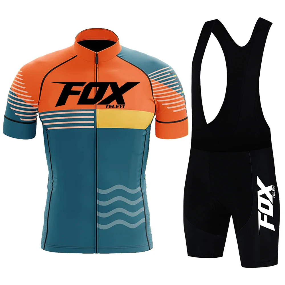 2023 fox teleyi Cycling Bib Shorts Men's MTB Bike Jersey Clothing Summer Complete Racing Bicycle Clothes Quick-Dry Sports Set