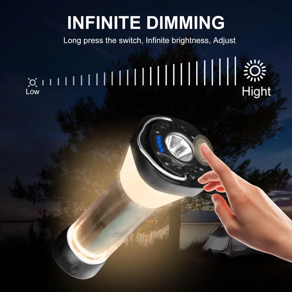 

Long Battery Life Camping Light 3 Lighting Modes Outdoor Flashlight Pc Emergency Hand Light Magnetic Base Riding Lamp 2600mah