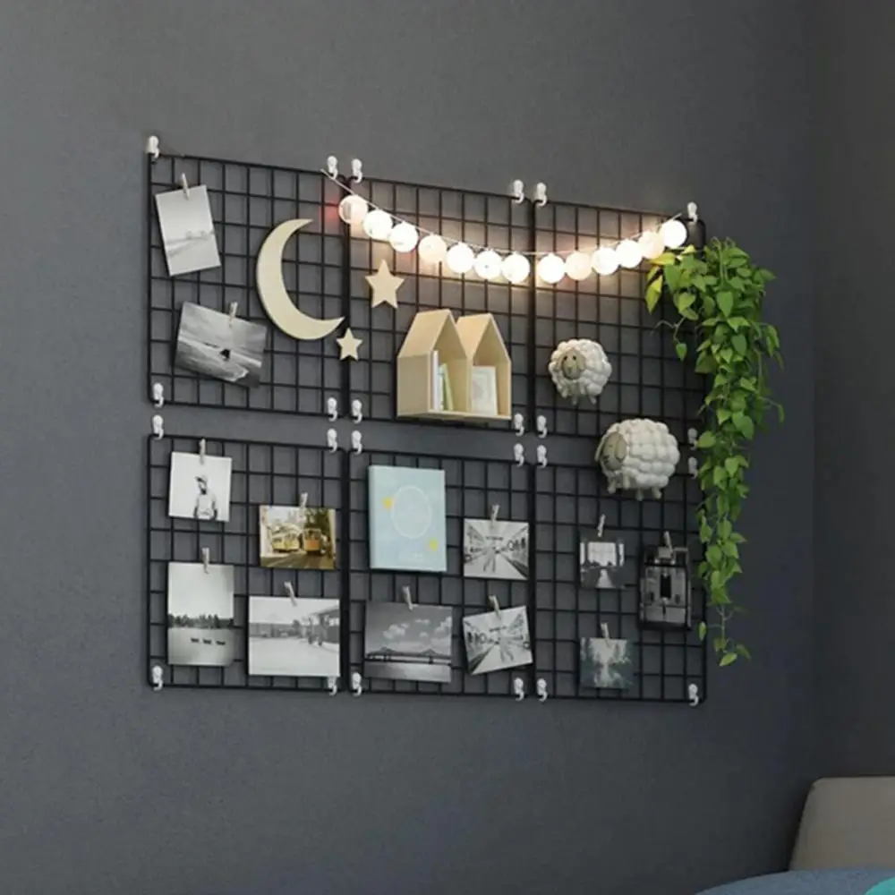 

Frame Metal DIY Picture Hanging Mesh Rack Photos Storage Shelf Wall Art Decor