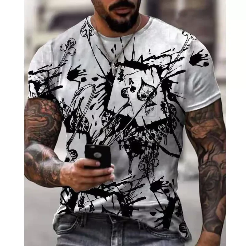 

NEW IN Skull Spades Poker T-Shirt Casual Men Summer 3D-Print Extra-Large T-Shirt 2023 Comfort Breathable T-Shirt Tops 110-6XL