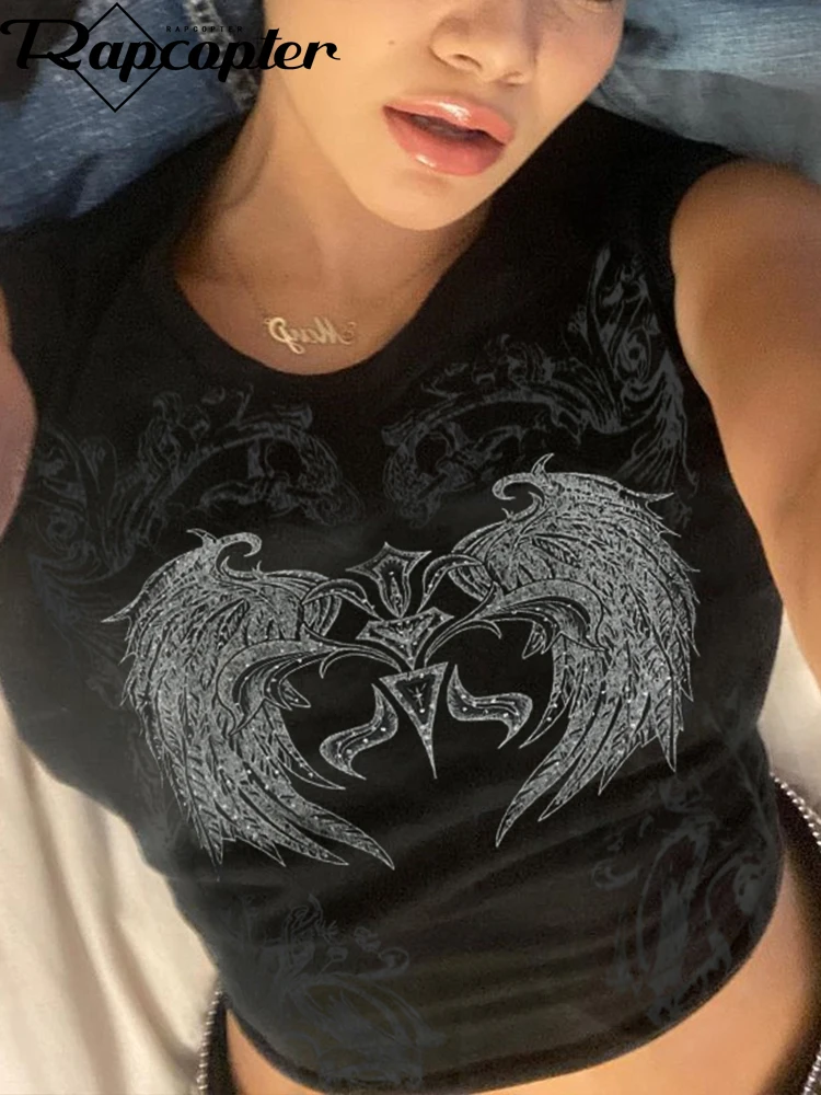 

Кроп-топ с принтом Rapcopter, короткий рукав, гранж, готическая Черная футболка, панк, круглый вырез, летняя повседневная Уличная одежда в стиле р...