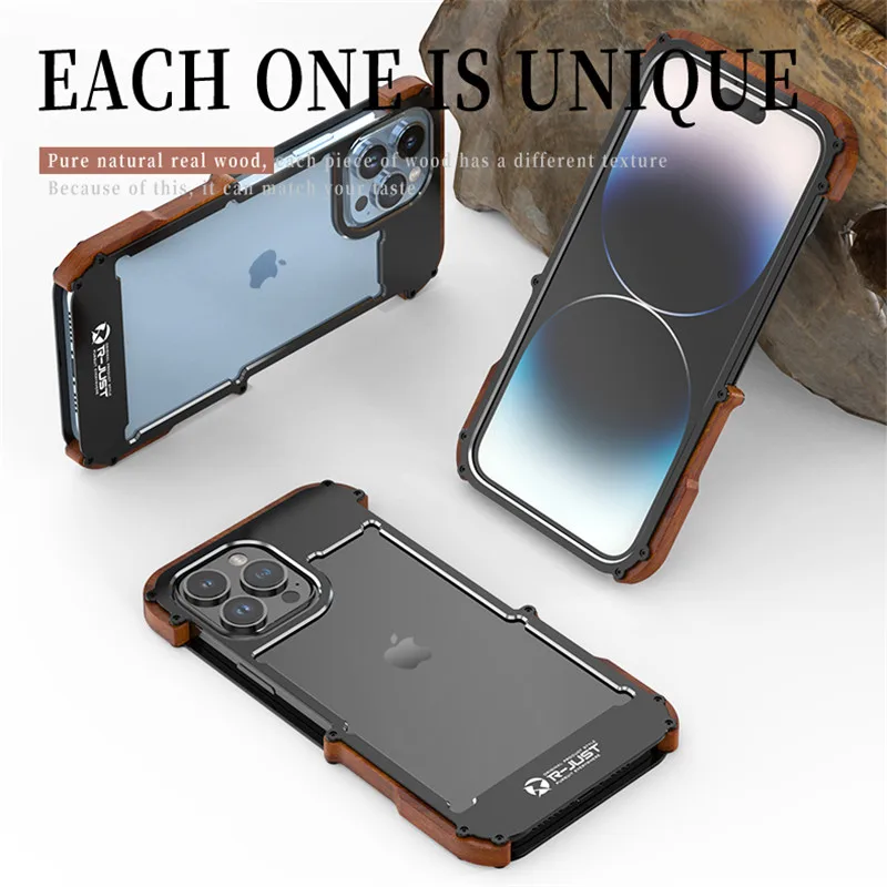 

Hot Dropshipping Aluminum Screws Phone Case For Iphone 14 Pro Max Plus Shockproof Wood Cover For Iphone14 Pro Max Plus