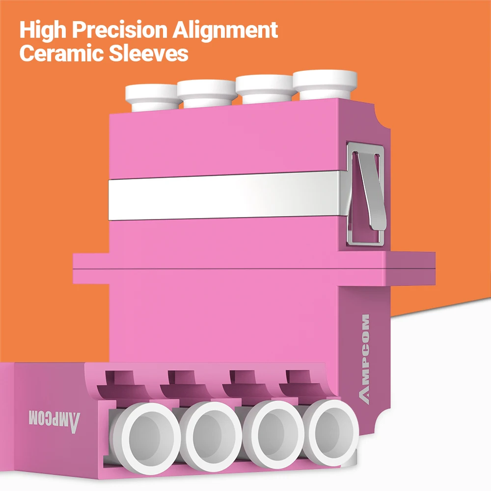 AMPCOM LC To LC Quad Fiber Optical Coupler OS1 OS2 OM1 OM2 OM3 OM4 Full Flange Optic Adapter SMF MMF Female to Female APC UPC