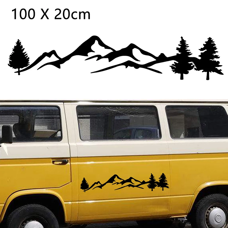 

1PC for SUV RV Black/White Tree Mountain Car Decor PET Reflective forest Car Sticker Car Sticker 100cm Decorate Accessories