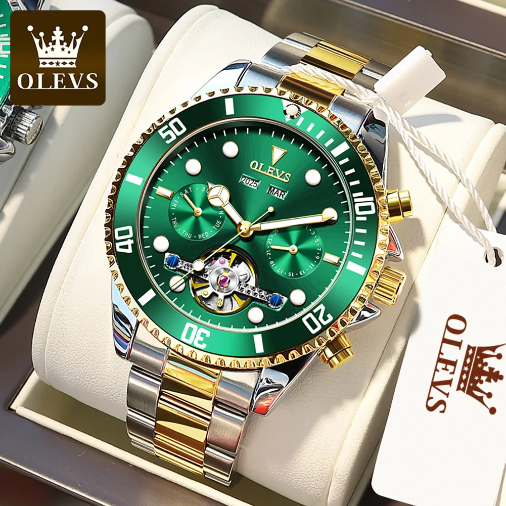 

OLEVS New Watch Men Automatic Mechanical Tourbillon Clock Fashion Sport Diving Watch Waterproof Luminous Watches Mens 6605