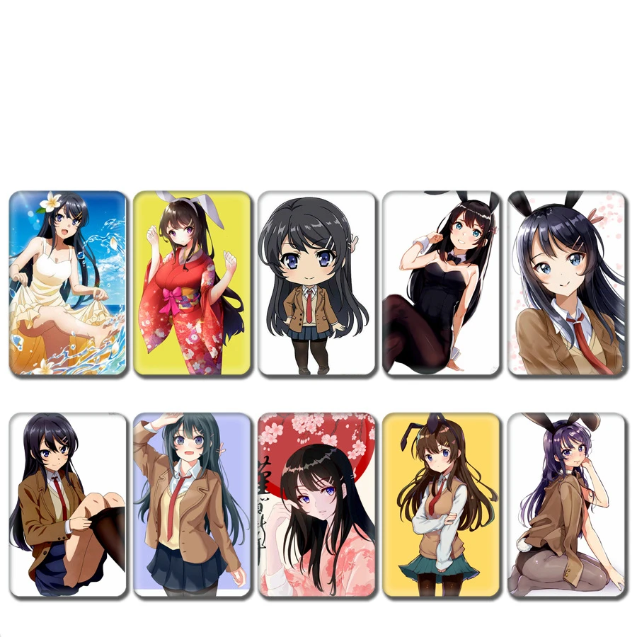 

A Set of 10 Anime Peripheral Youth Will Not Dream of Bunny Girl Crystal Card Sticker Bus Card Student Card Gift Toy