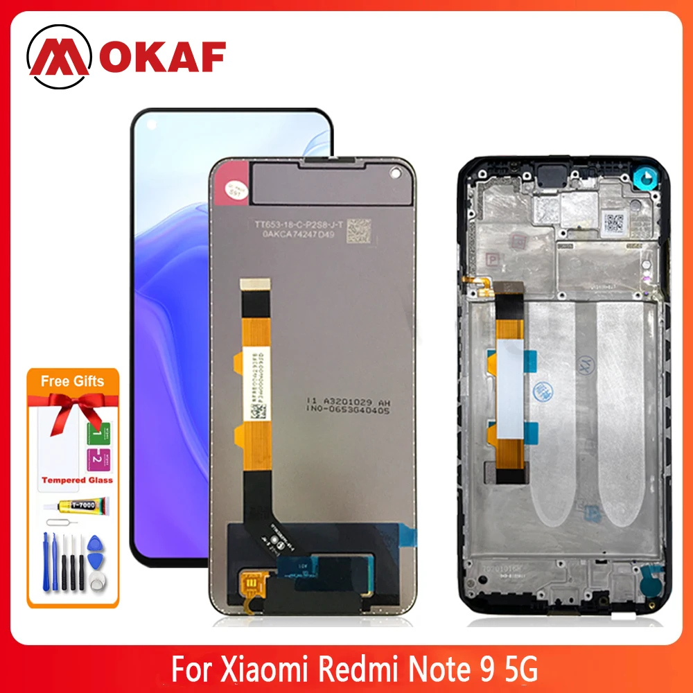 

OKANFU New Original For Xiaomi Redmi Note 9 5G LCD Display Touch Screen with Frame Digitizer Assembly M2007J22C LCD replacement