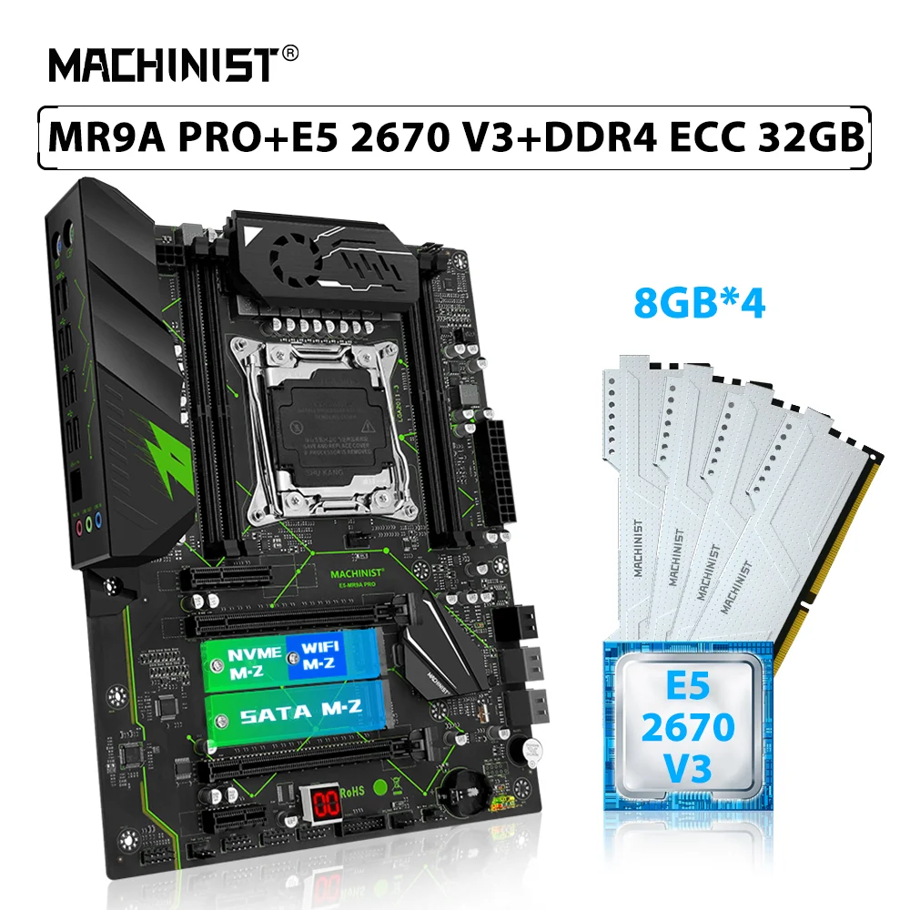 

MACHINIST MR9A PRO X99 комплект материнской платы LGA 2011-3 Xeon Kit E5 2670 V3 процессор ЦП 4 шт. * 8 ГБ = 32 Гб ECC DDR4 Память ОЗУ NVME SSD