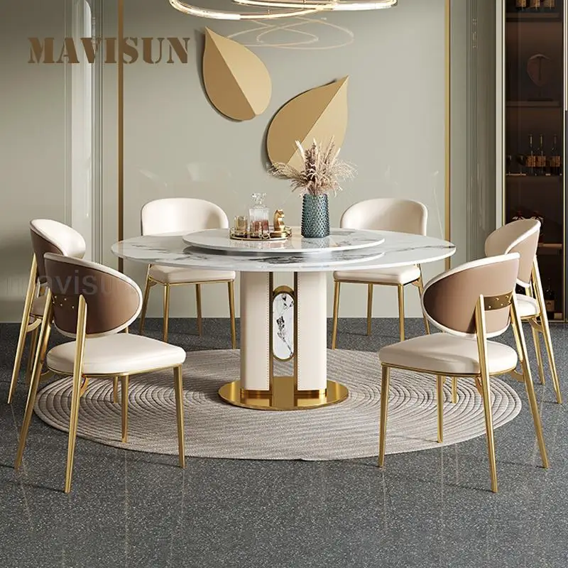 

Light Luxury Dining Room Sets 12mm Natural Rock Board Table With Rotating Detachable Turntable Designed Kitchen Table And Chairs
