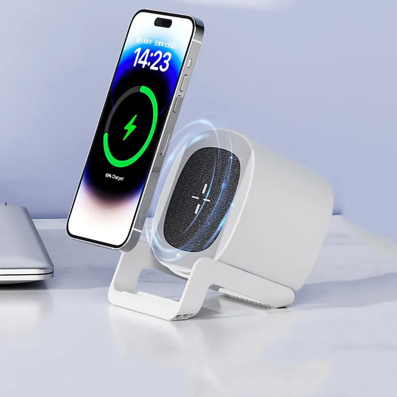Быстрое зарядное устройство 15 Вт для телефона беспроводное с BT динамиком лампа 4