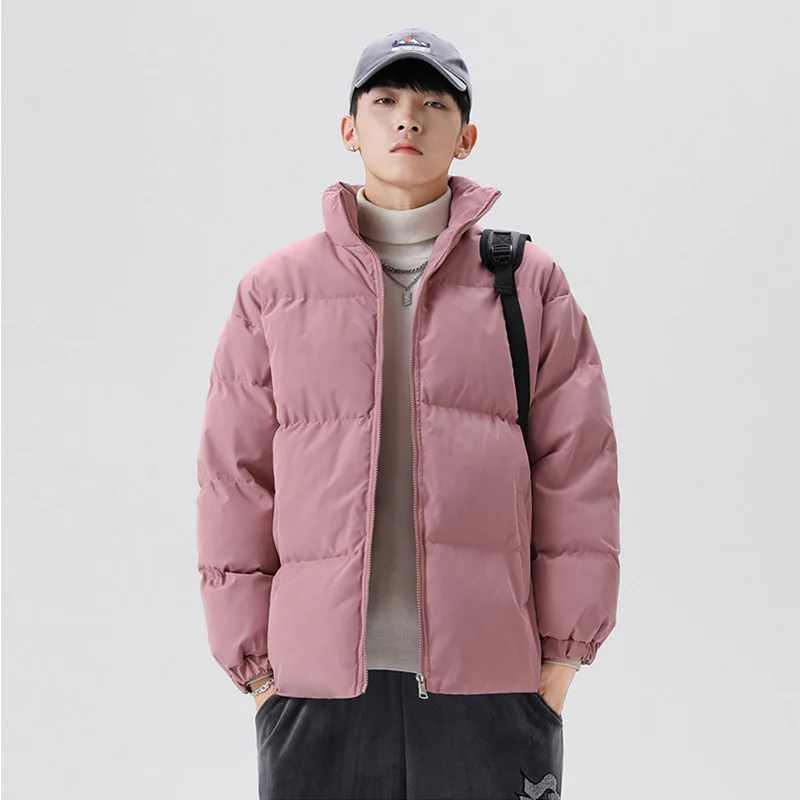 Mens Parkas 2022 Autumn Winter New Solid Color Basic Thick Warm Stand Collar Cotton Jacket Couple 5XL Loose Coat Men and Women