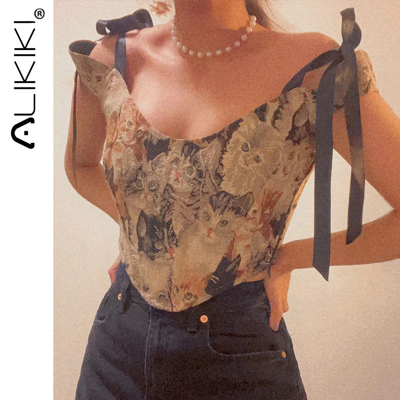 

Vintage Embroidered Vest For Women Square Collar Lace Up Corset Buister Top Sleeveless Tunic Sexy Camis Female Summer