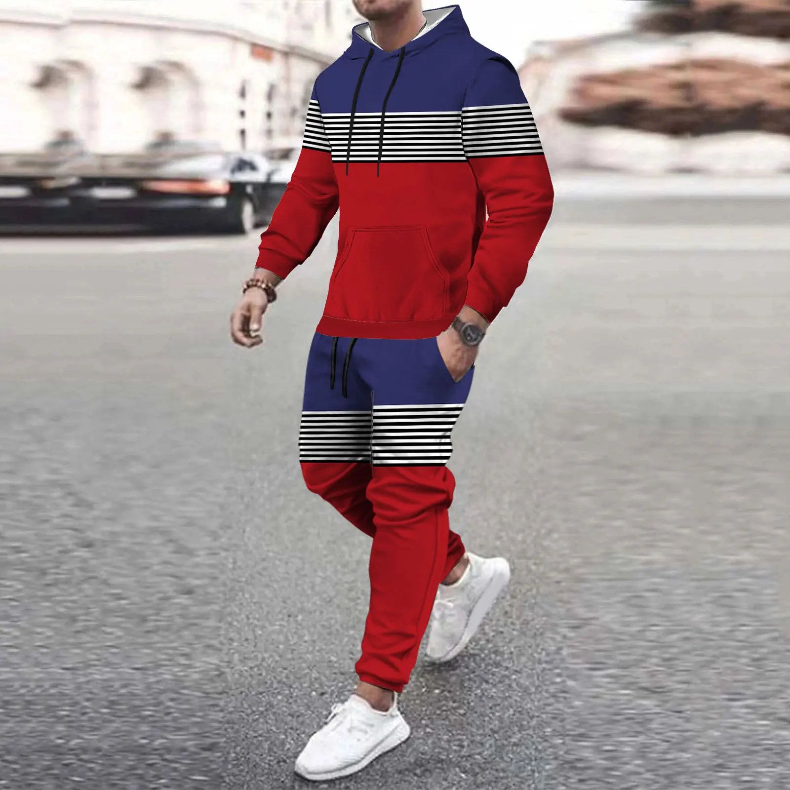 Striped print Hot Sale Mens New Tracksuit Hoodies and Trousers High Quality Male Dialy Casual Sports Jogging Set Autumn Outfits