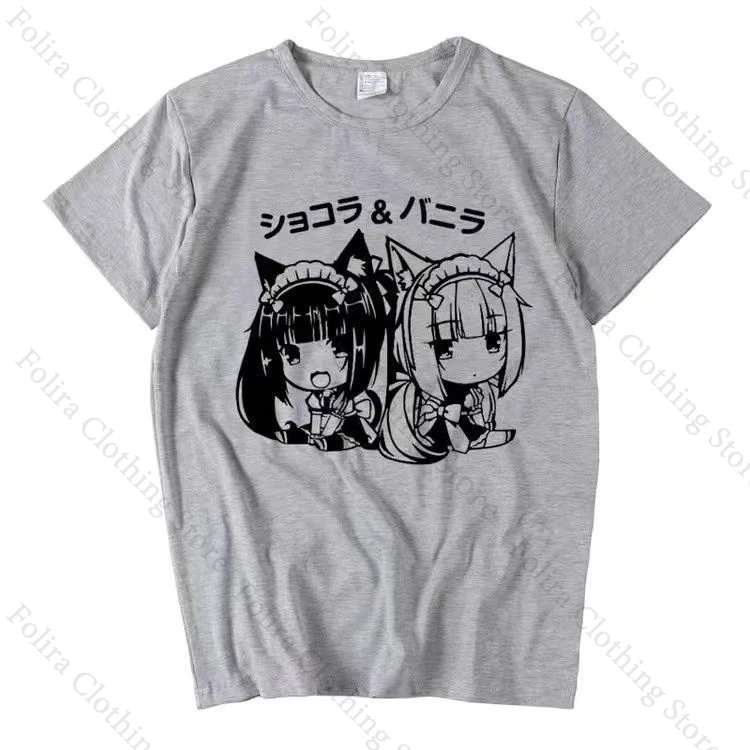 Фото Футболка с принтом Game Nekopara Chocola Vanilla, милые топы с короткими рукавами, летняя футболка, хлопковая футболка, повседневная летняя одежда №4