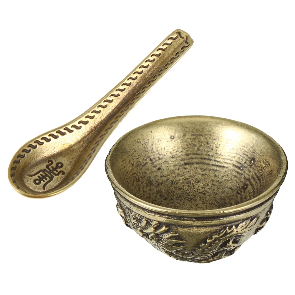 

1 Set of Decorative Brass Bowl Spoon Adornment Desktop Brass Craft Home Office Decor
