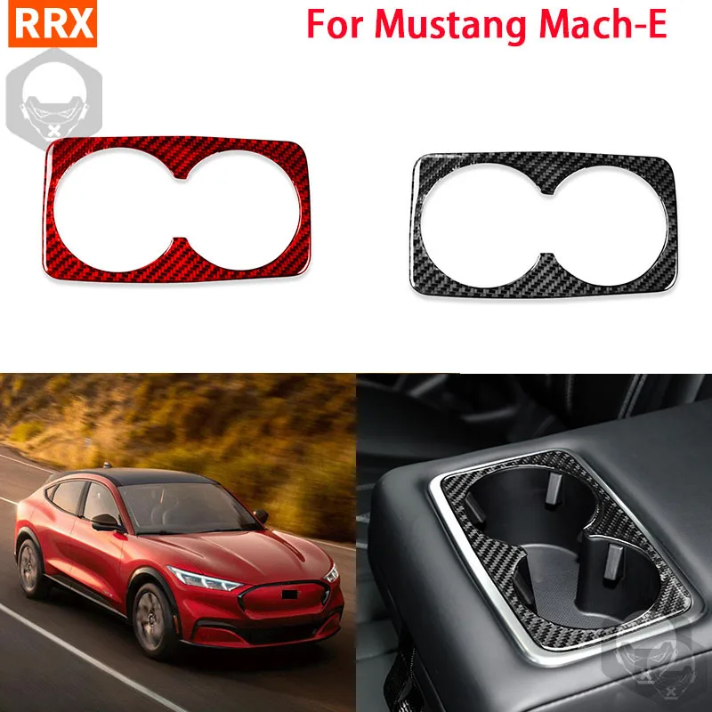 For Ford Mustang Mach-E Mach E 2021 2022 Carbon Fiber Rear Water Cupholder Cover Trim Decoration Sticker Car Accessories