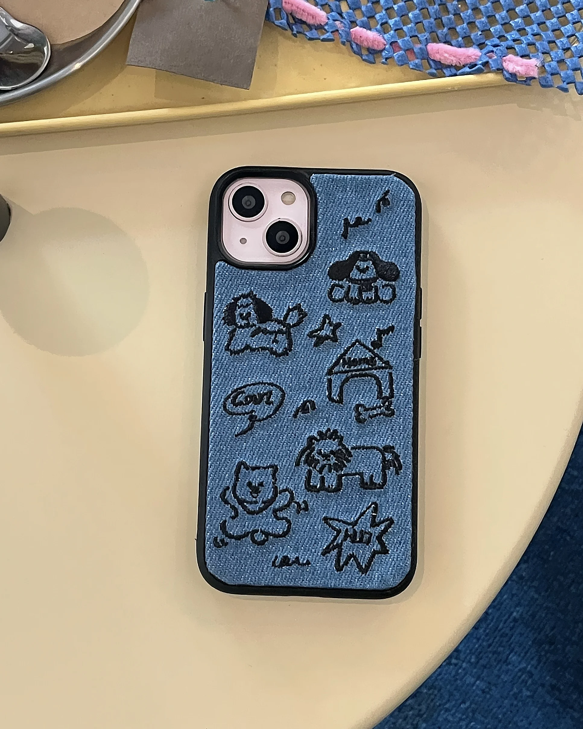 Модный чехол INS из джинсовой ткани с изображением милых собак для iPhone 16 15 14 13 Pro Max