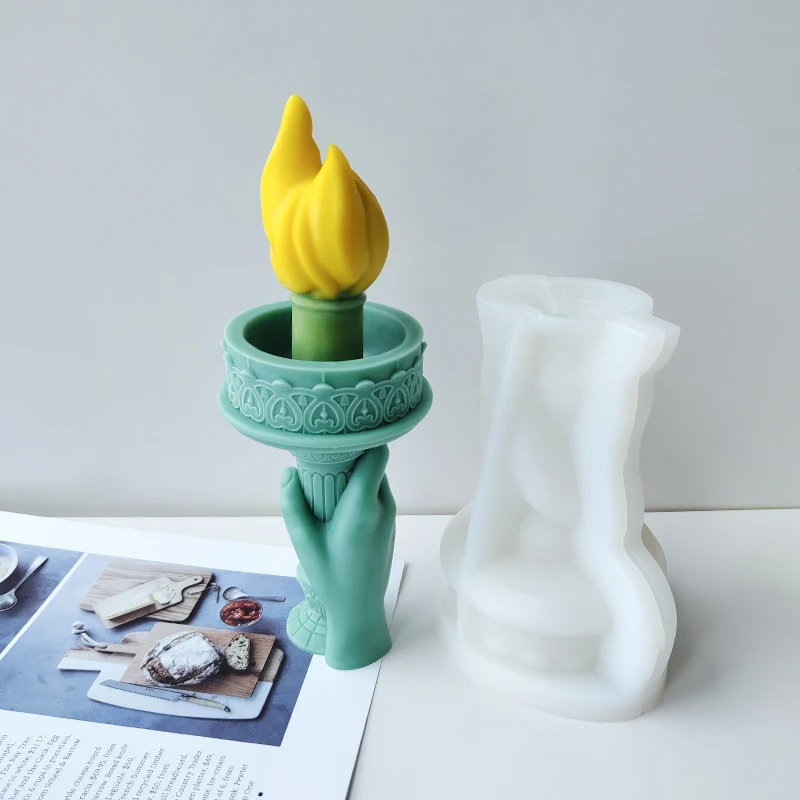 

DIY 3D Statue of Liberty Candlestick Gypsum Silicone Mould Creative Torch Candle Plaster Mold Home Decor Candle Making Supplies