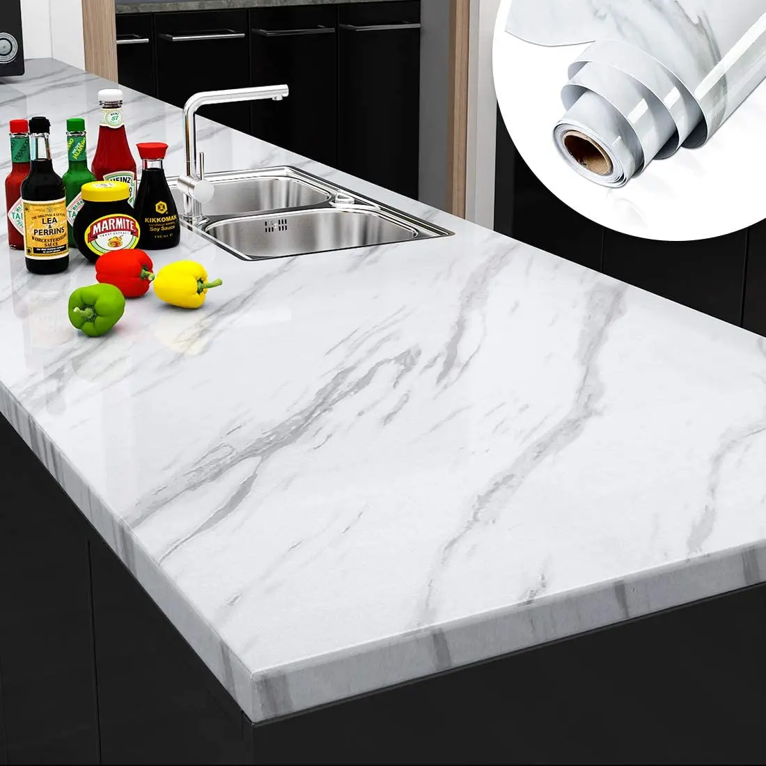 

60cmx10M Home PVC Self-Adhesive Marble Wall Sticker Waterproof And Oilproof Kitchen Bedroom Bathroom Table Countertop Wallpapers