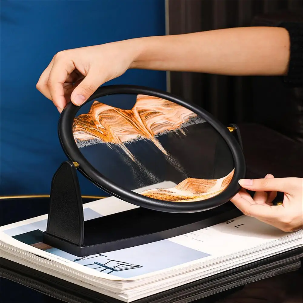 

Moving Sand Art Picture Round Glass 3D Hourglass Deep Sea Sandscape In Motion Display Flowing Sand Frame 25CM For home Decor