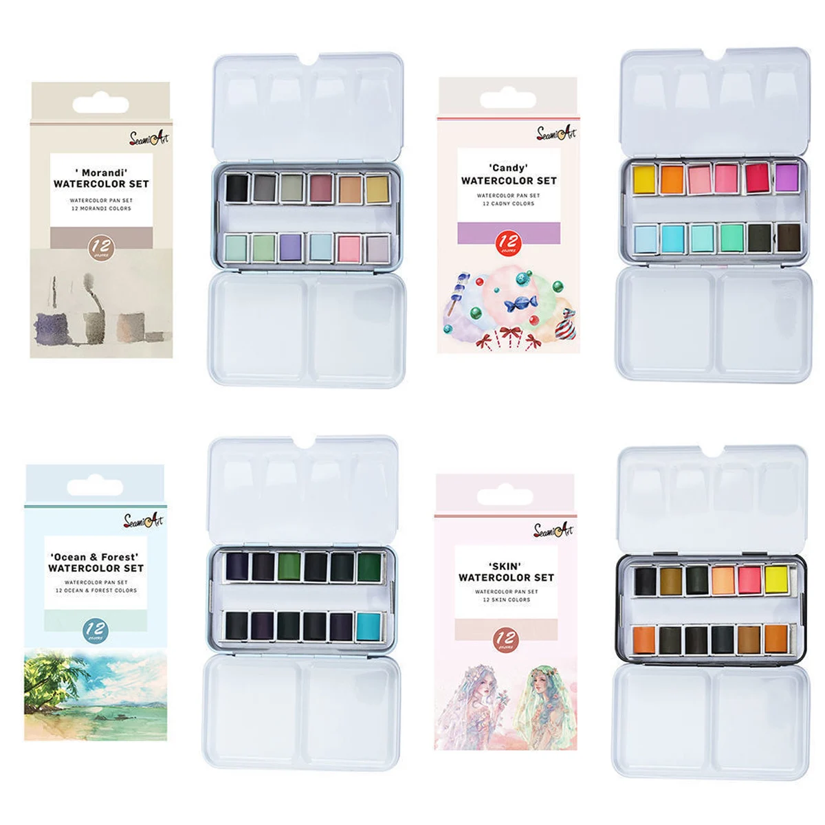

12 Colors Solid Watercolor Set for Artist Water Color Painting Art Supplies Skin/Ocean/Candy/Morandi Watercolor Paint Set