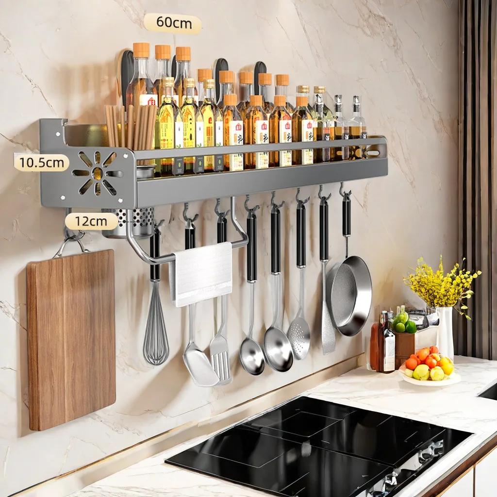 Перфорированная кухонная полка, настенная многофункциональная Подставка ...