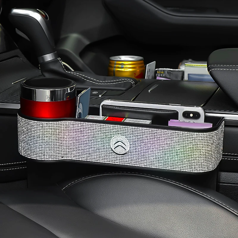 

Universal Car Logo Seat Gap Organizer Case Phone Wallet Tissue Stand Diamond Storage Box For Citroen C4 Picasso C4L C3-XR C2 C3