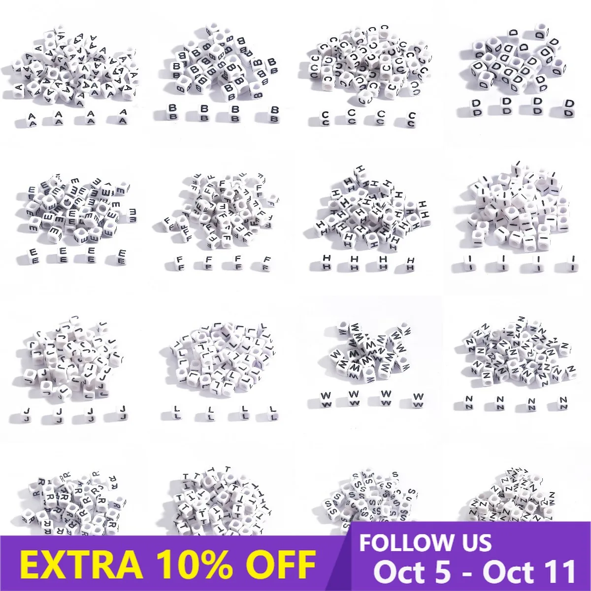 

100Pcs/Lot Square White and Black Alphabet Beads Cube Loose Spacer Letter Numbers Beads For Jewelry Making Diy Accessories 6x6mm