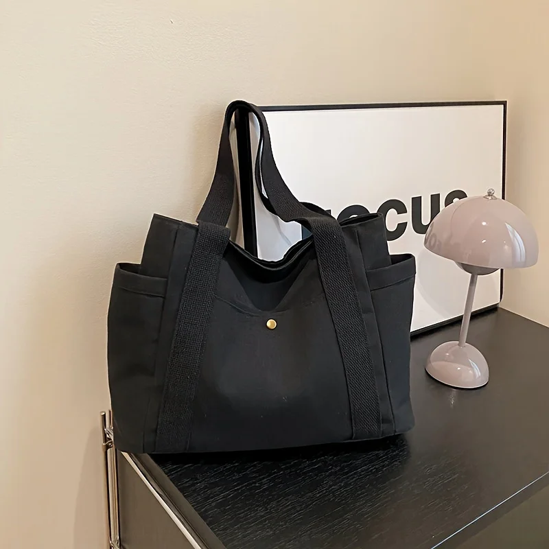 Вместительная холщовая однотонная Сумка-тоут с надписью универсальная сумка для