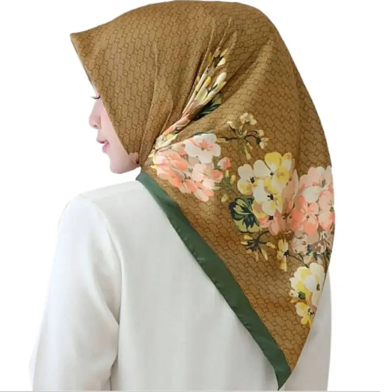 22 Color Malaysia Muslim Hijab Women Imitation Silk Colored Geometric Floral Squ