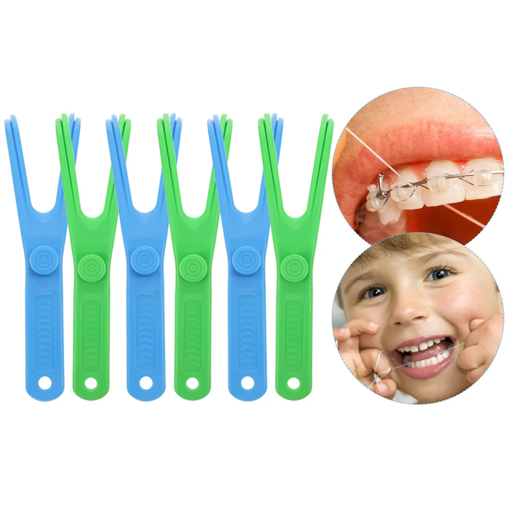 

6 Pcs Braces Floss Dental Holder Stick Teeth Cleaning Flossing Tool Replaceable Flosses Reusable Picks Tooth