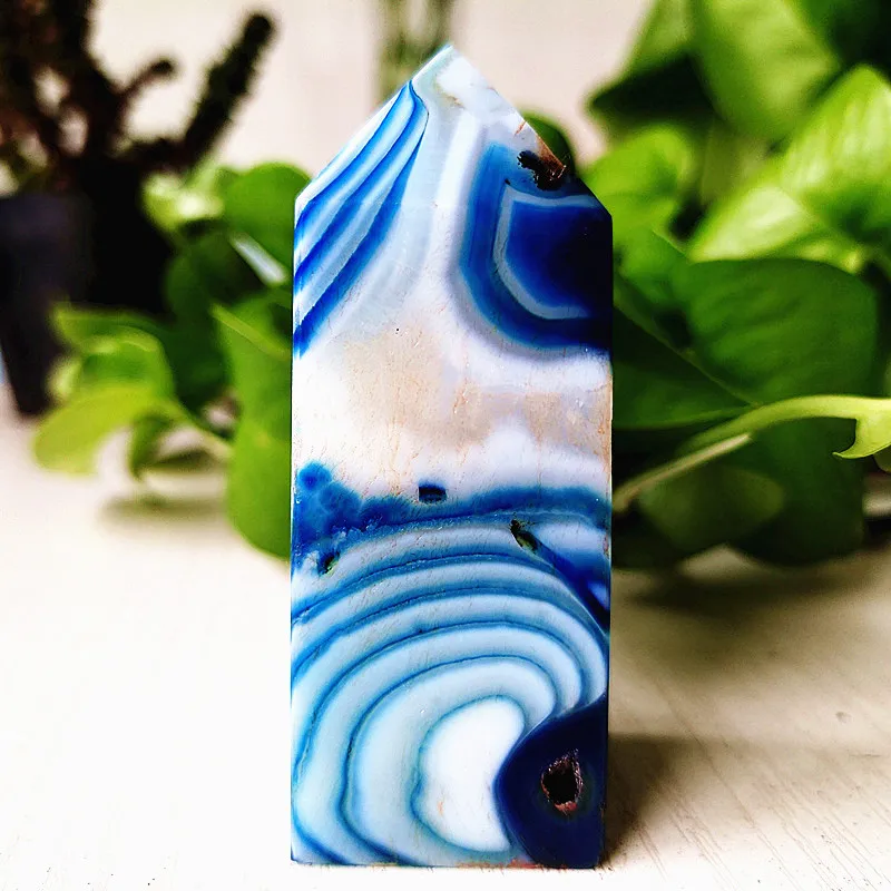 

Natural STONE Blue SILK Lace Grain Agate CRYSTAL TOWER POINTS Home Decoration Wand Magic Reiki Meditation Chakra Healing Crystal