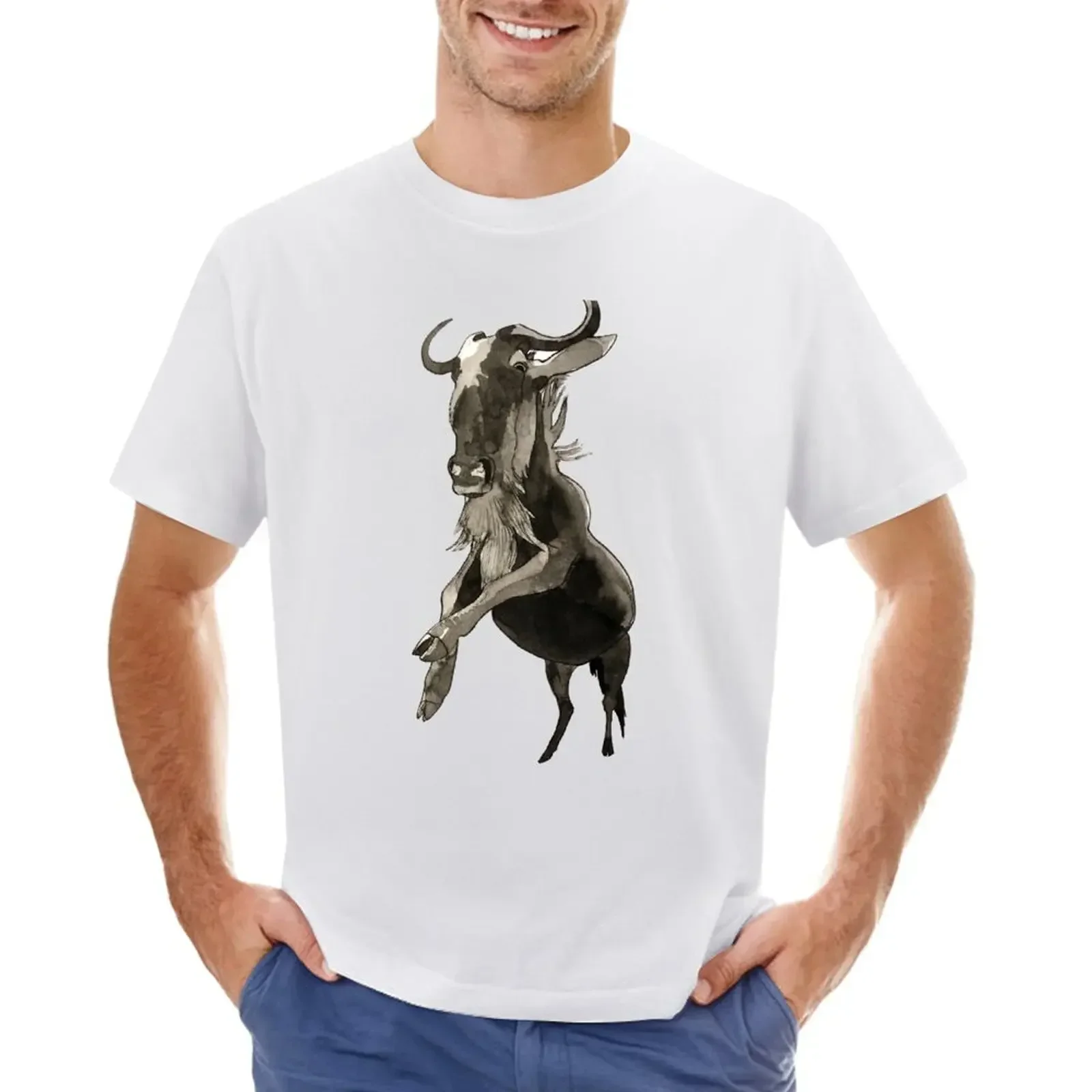 Wildebeest футболка с Африканским черно-белым рисунком животных летний топ летняя