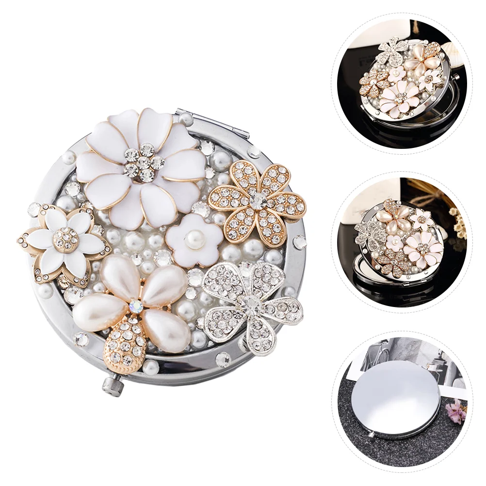 

Compact Mirror 3D Pearl Daisy Flower Portable Magnifiers Makeup Mirror Foldable Travel Mirror Small Handheld Purse Mirror for