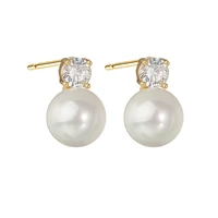 round pearl stud earrings inlaid with zircon gold plated earrings bright pearls simple and good matching stud earrings for women