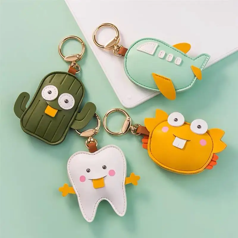 Cartoon Keychain Leather Cover Key Ring Locator Cover Keychain Cartoon Card Keychain