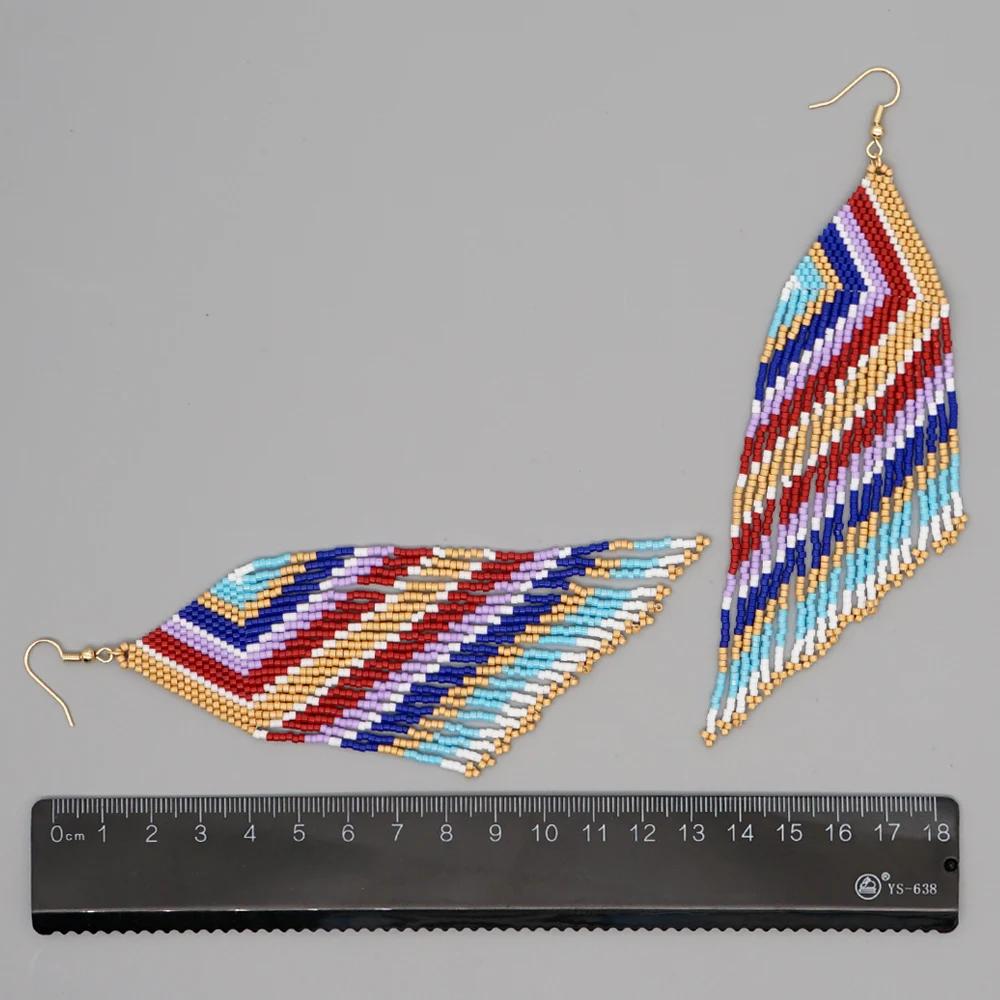 Go2BoHo Multi Color Striped Tassel Earrings Fashion Jewelry Bohemian Miyuki Beaded Dangle Fringe Earrings for Women images - 6