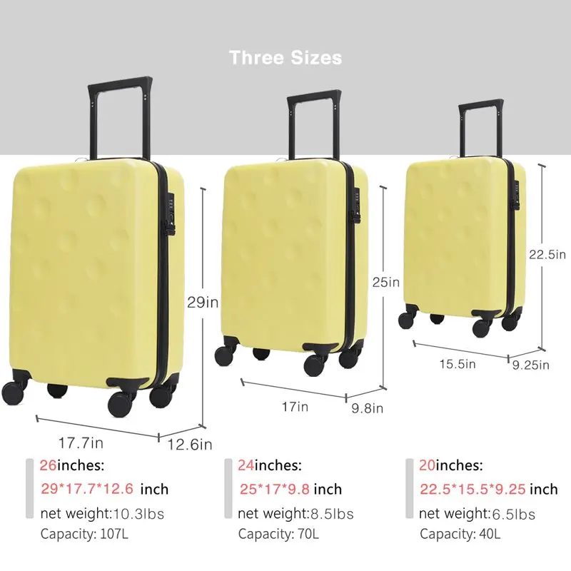 GinzaTravel 2-Piece Hardshell Lightweight Travel Luggage for Kids Women Men,20in 26in Suitcase Case with Wheels,TSA Lock,Yellow